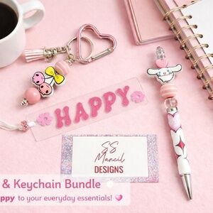 Sanrio inspired Keychain Pen Bookmark Bundle Happy